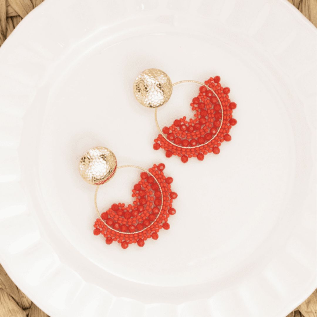 Handmade earrings with beads on wire, featuring a bronze stud with gold plating, available in various colors