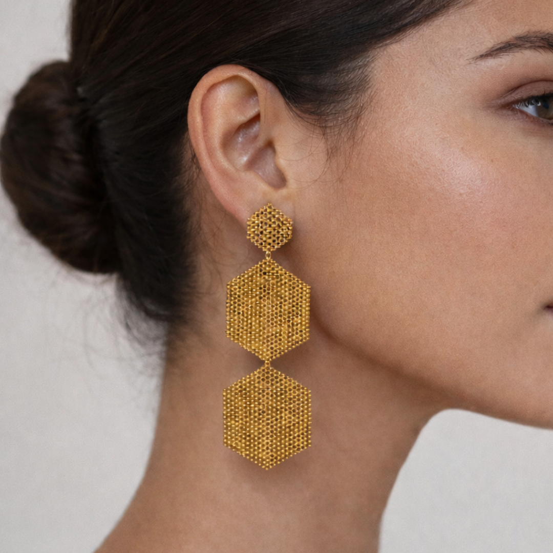 Hand made Muyiki Double Hexagon Earrings