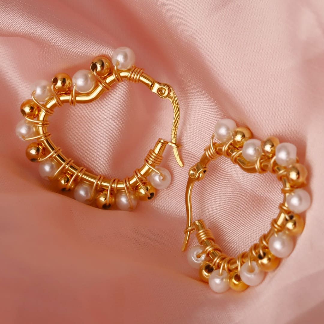 Handmade heart beaded hoops
