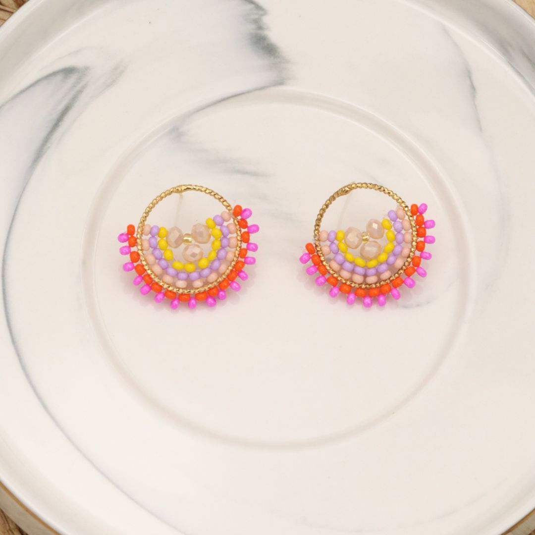 Handmade beaded round earrings