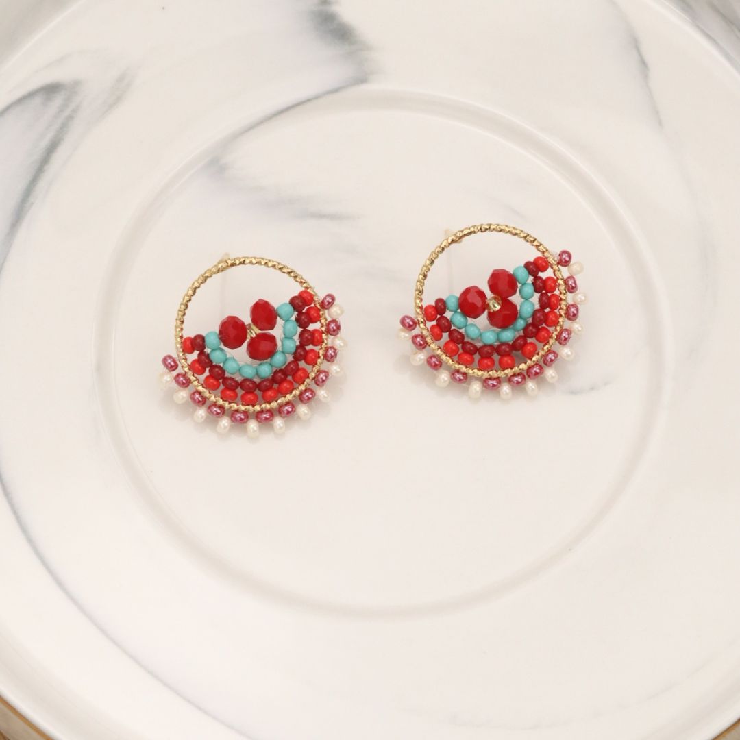 Handmade beaded round earrings