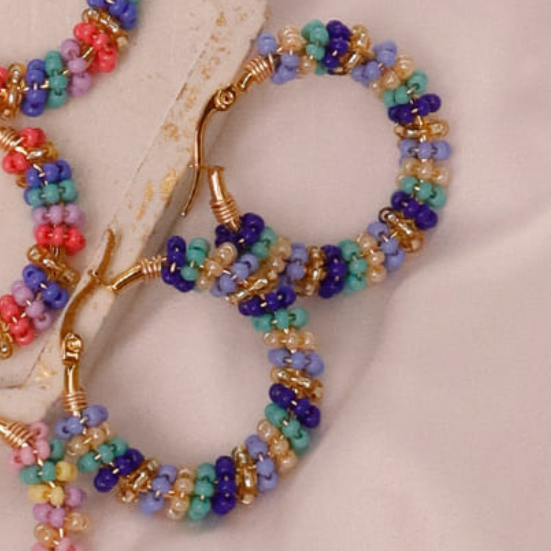 Handmade medium Hoops beaded