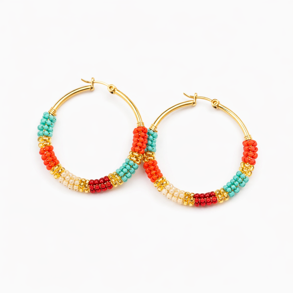 Handmade Beads Big Hoops Earrings