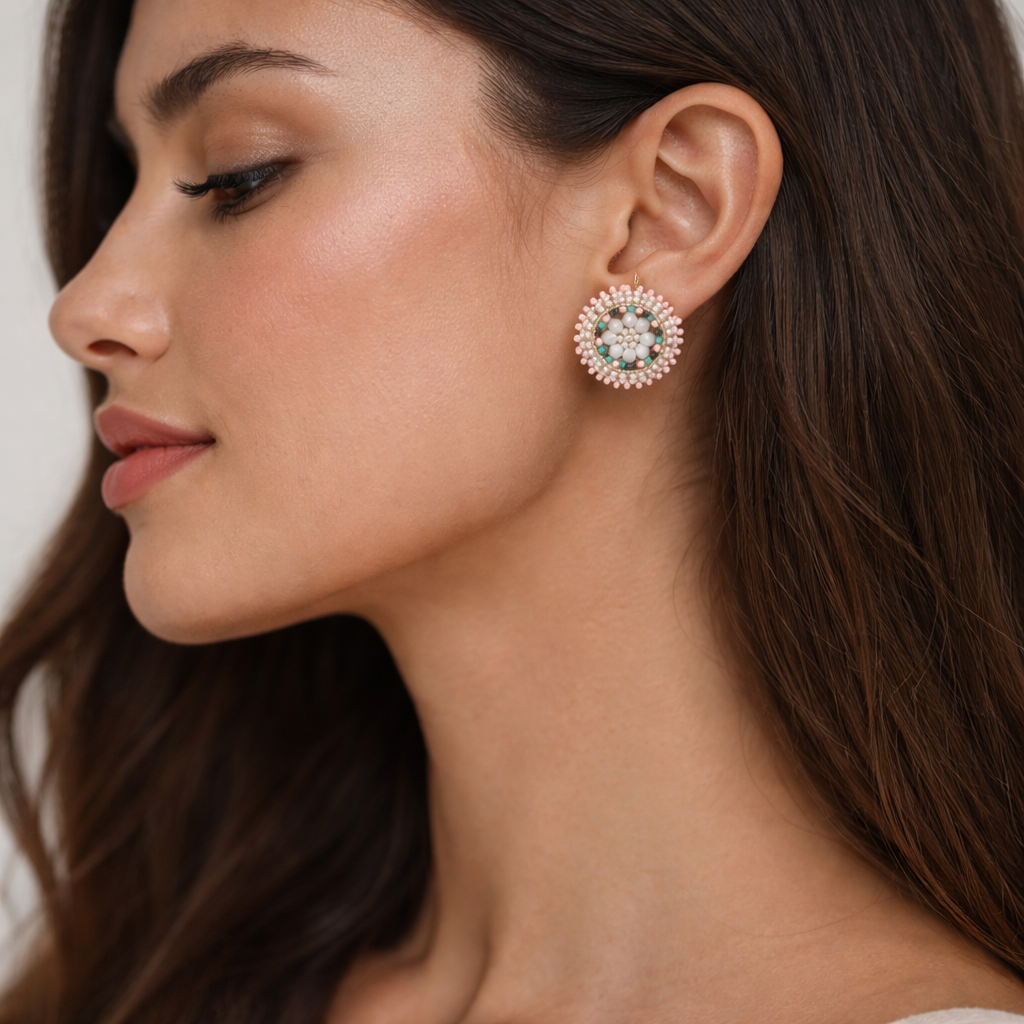 handmade Medium Round beaded Earring