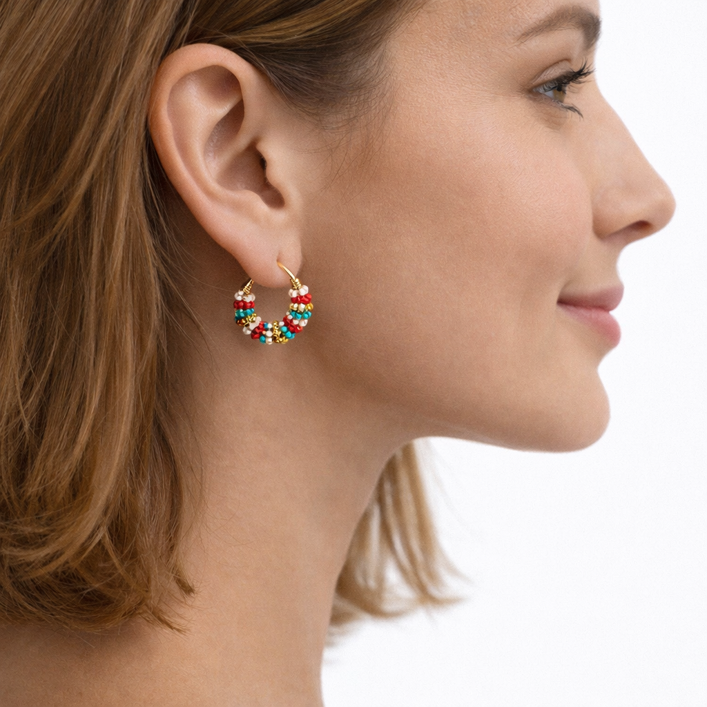 Handmade Beads Mini Hoops Earrings