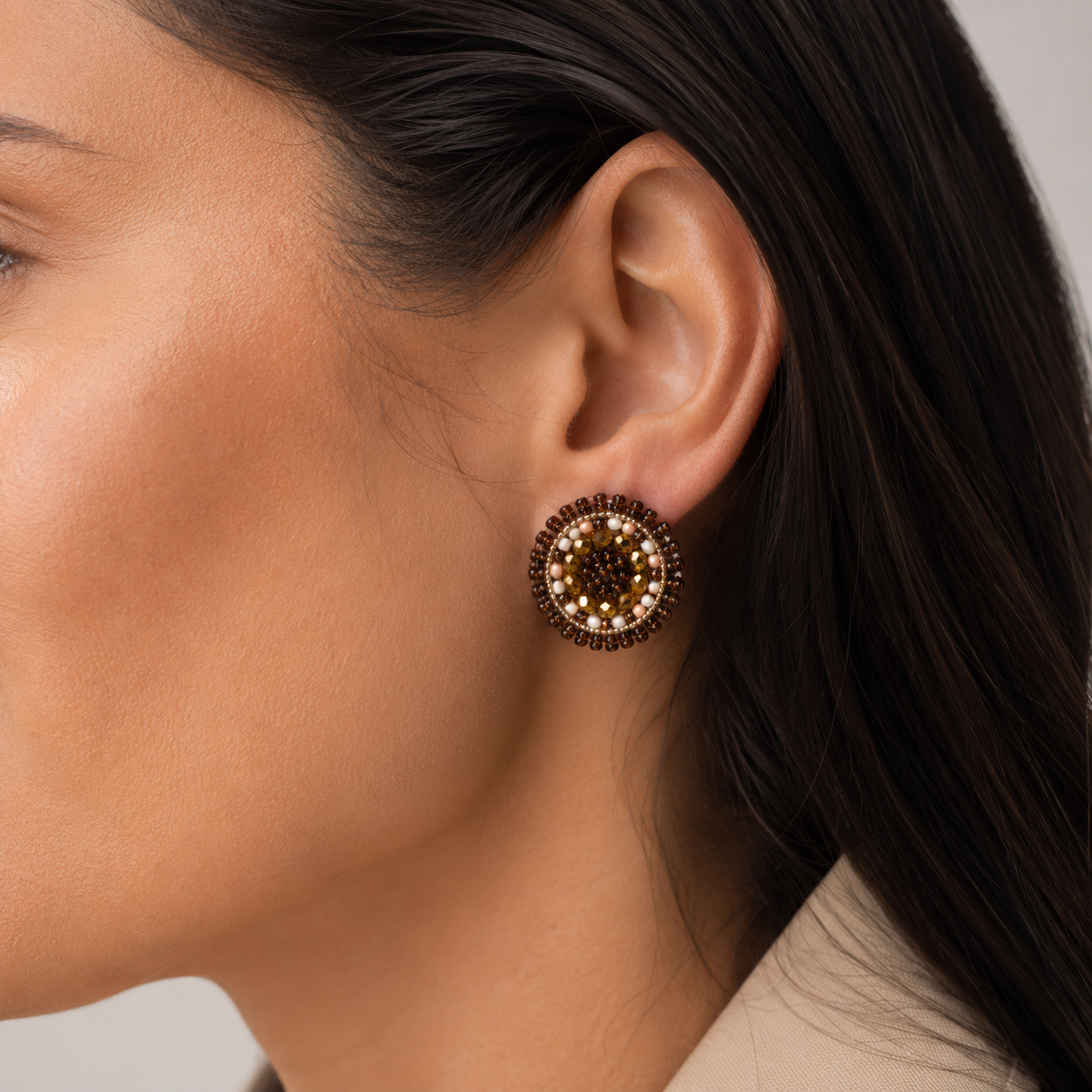 handmade Medium Round beaded Earring