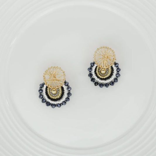 Handmade earrings with beads on wire, featuring a bronze stud with gold plating, available in various colors